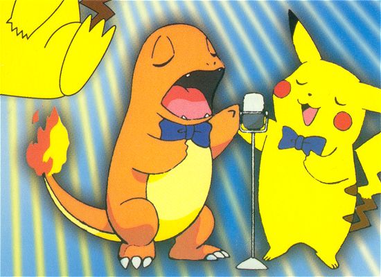 Charmander and Pikachu singing