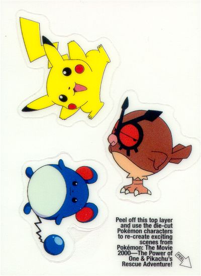 Pikachu, Hoothoot and Marill achterkant