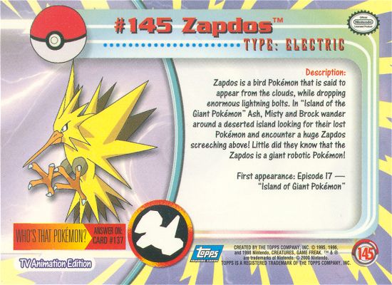 Zapdos achterkant