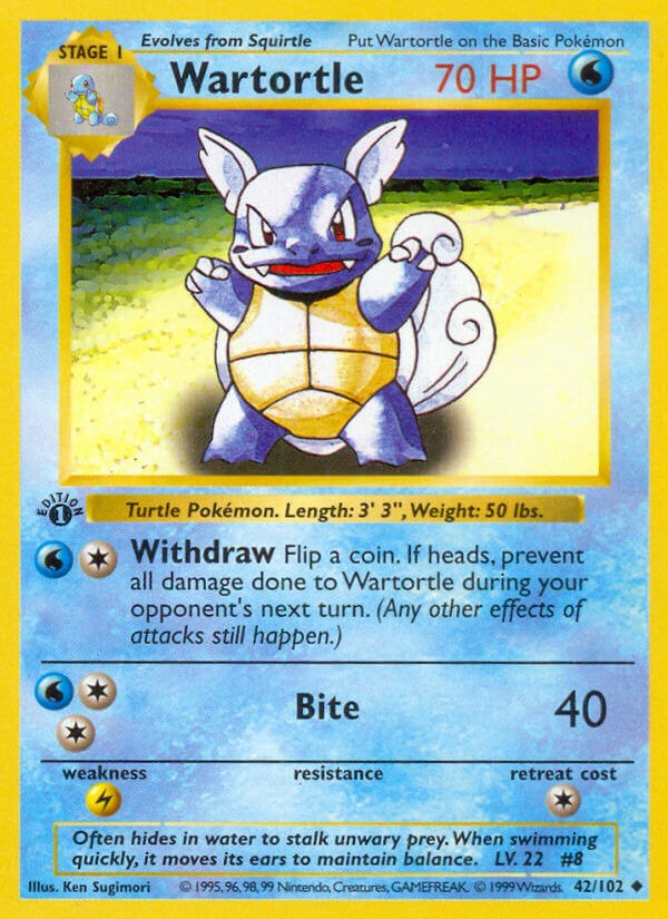 Midden basketbal Gaan wandelen Check de actuele waarde van je Wartortle 42/102 kaart uit de Base Set set.